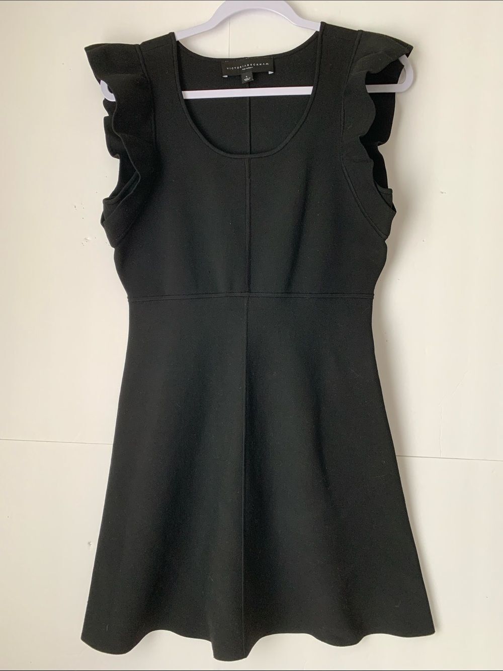 Victoria Beckham Black Ruffle Sleeve Women's Mini Dress Size L